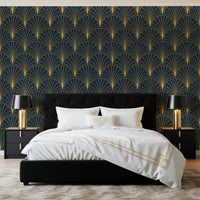 Regal Gatsby Midnight Blue and Gold Wallpaper⁠