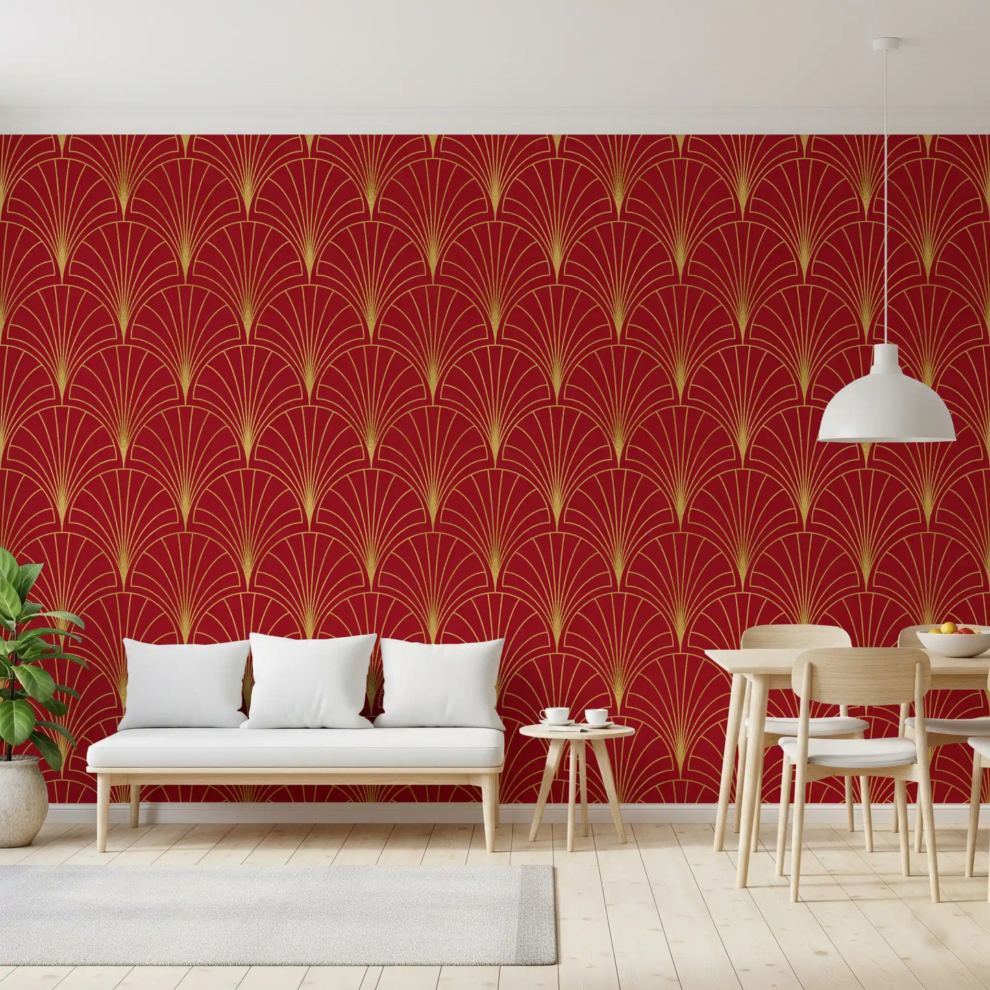 Crimson & Gold Art Deco Fans Wallpaper⁠