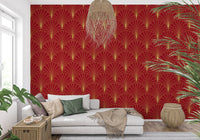 Crimson & Gold Art Deco Fans Wallpaper⁠
