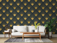 Opulent Deco Shell Navy & Gold Wallpaper Wallpaper⁠