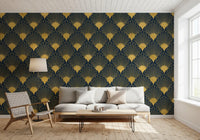 Opulent Deco Shell Navy & Gold Wallpaper Wallpaper⁠