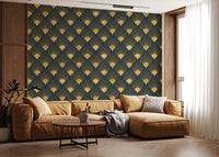 Opulent Deco Shell Navy & Gold Wallpaper Wallpaper⁠