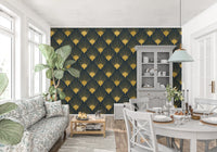 Opulent Deco Shell Navy & Gold Wallpaper Wallpaper⁠