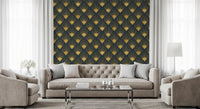 Opulent Deco Shell Navy & Gold Wallpaper Wallpaper⁠
