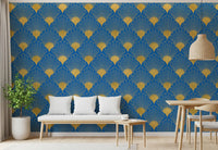 Art Deco Golden Fans Royal Blue Wallpaper Wallpaper⁠