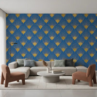 Art Deco Golden Fans Royal Blue Wallpaper Wallpaper⁠