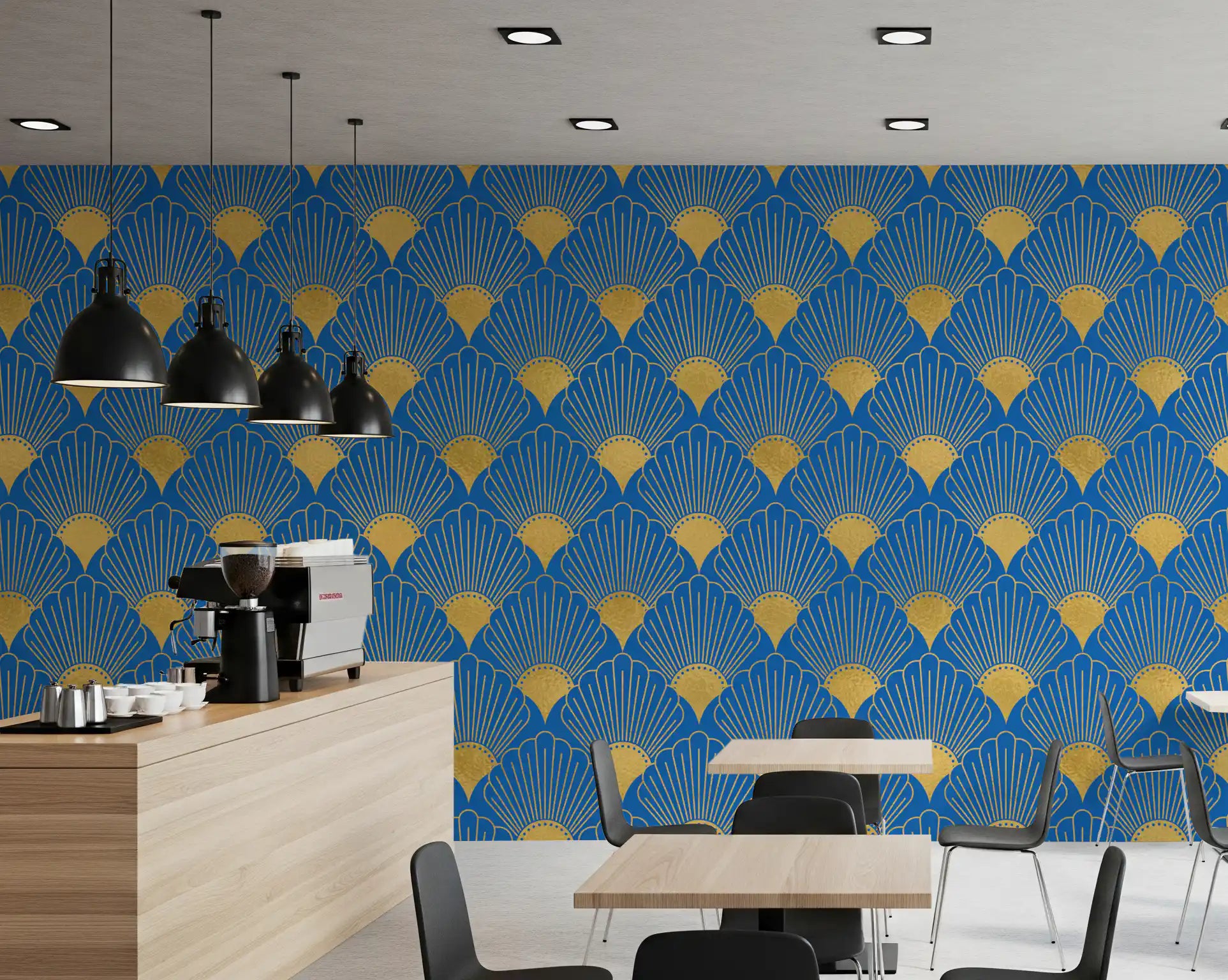 Art Deco Golden Fans Royal Blue Wallpaper Wallpaper⁠
