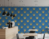 Art Deco Golden Fans Royal Blue Wallpaper Wallpaper⁠
