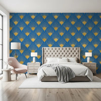 Art Deco Golden Fans Royal Blue Wallpaper Wallpaper⁠