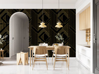 Vertical stripe and rhombus pattern wallpaper with thin gold detailing., GD10635