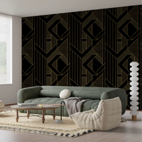 Black and gold geometric wallpaper showing the repeat pattern., GD10635