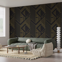 Vertical and diagonal stripe sections in gold on charcoal wallpaper., GD10636