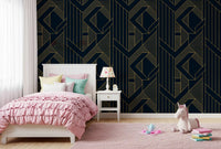 Wallpaper showing deep blue surface with metallic gold angular lines., GD10637