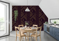 Layered geometric shapes wallpaper in purple and gold tones., GD10638