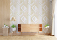 Vertical art deco style wallpaper with White and gold chevron pattern., GD10640
