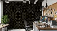 Wallpaper showing gold circle medallions and black background., GD10642