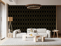 Gold leaf wallpaper showing pointed ogee forms in a vertical repeat pattern., GD10647