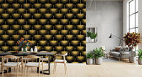 Textured gold cranes arranged in rows on a black wallpaper., GD10652