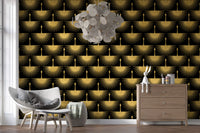 Wallpaper showing gold crane motifs with spread wings on black., GD10652