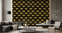 Gold bird wallpaper showing cranes with outspread feather rays., GD10652