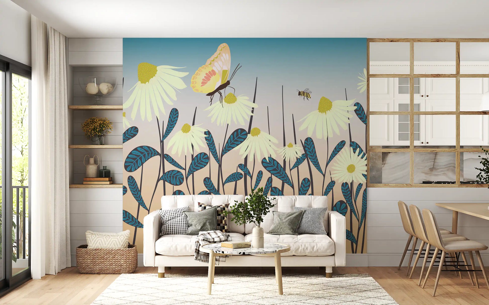 Sunny Day Daisy Garden Wall Mural Wall Mural
