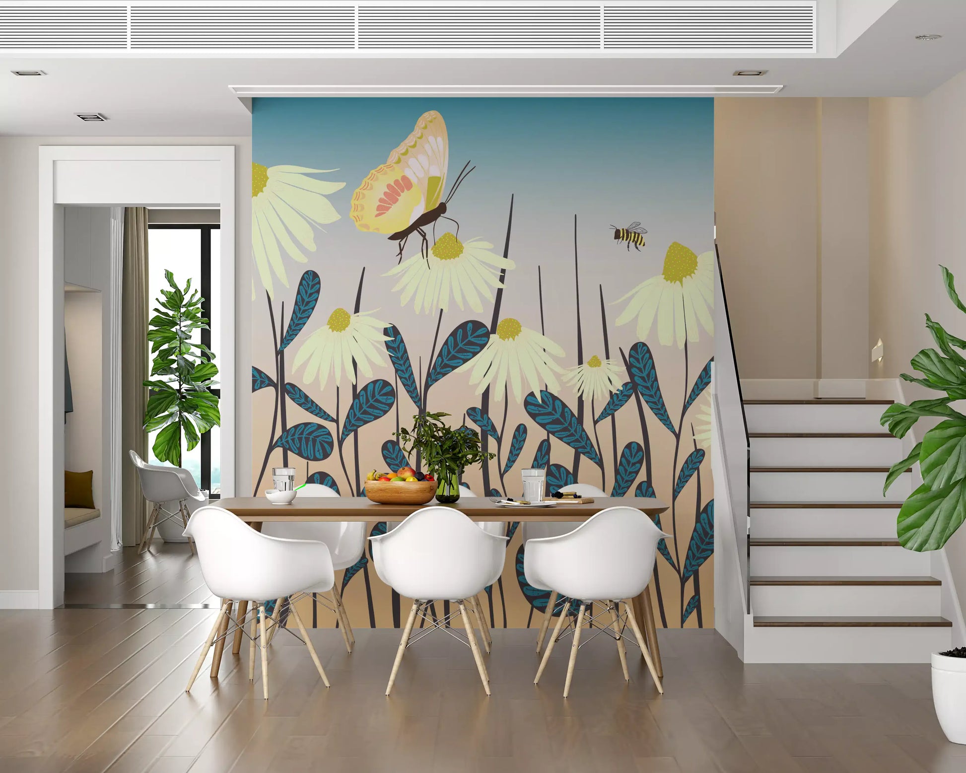 Sunny Day Daisy Garden Wall Mural Wall Mural
