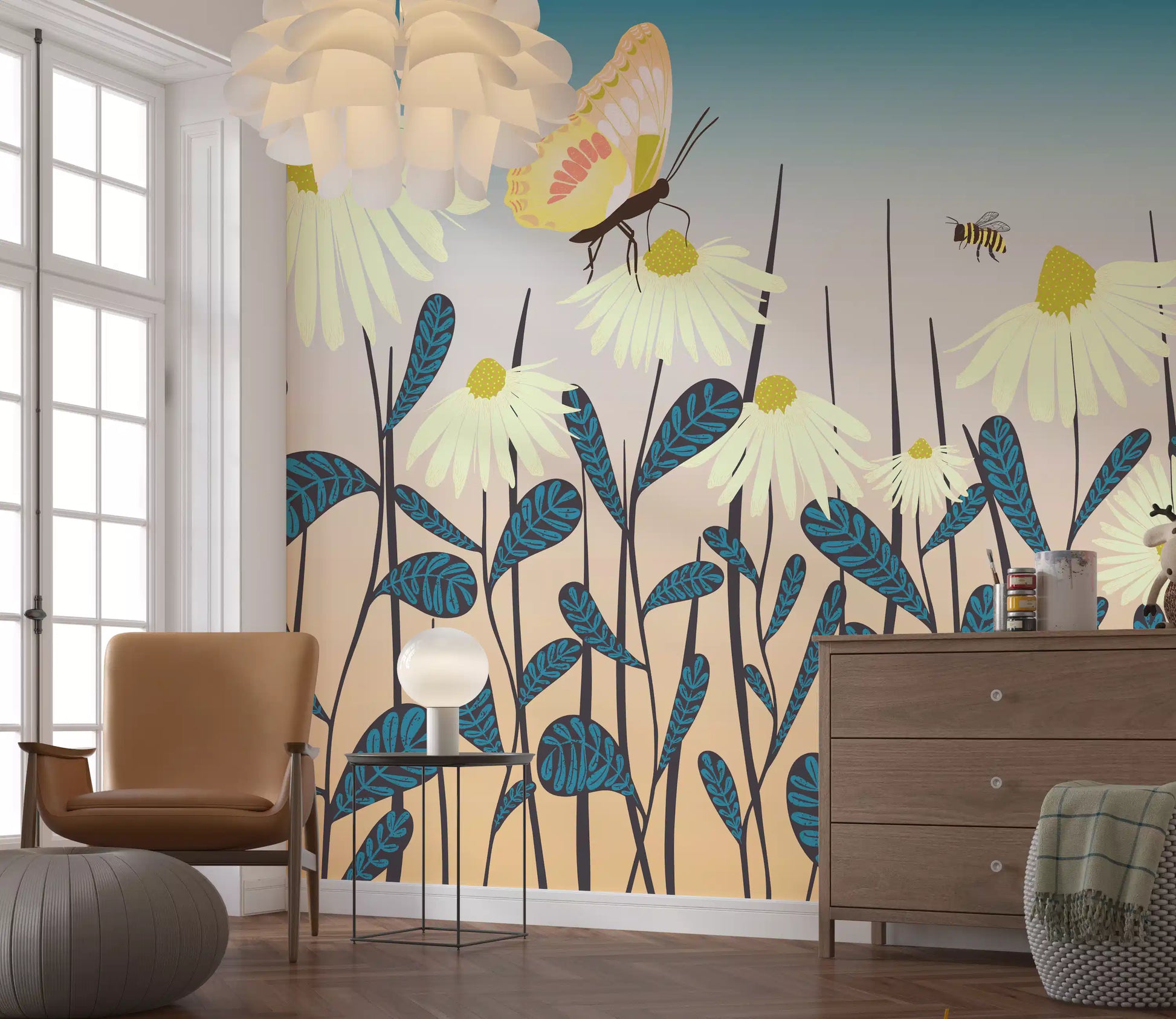 Sunny Day Daisy Garden Wall Mural Wall Mural