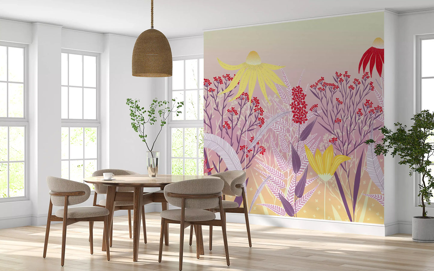 Dreamy Pastel Wildflower Meadow Wall Mural