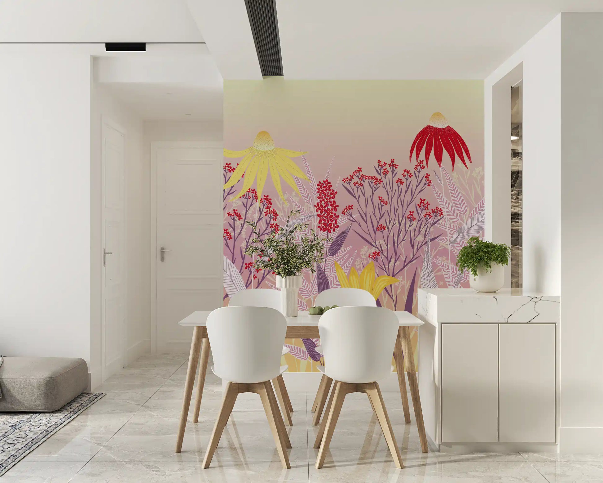 Dreamy Pastel Wildflower Meadow Wall Mural