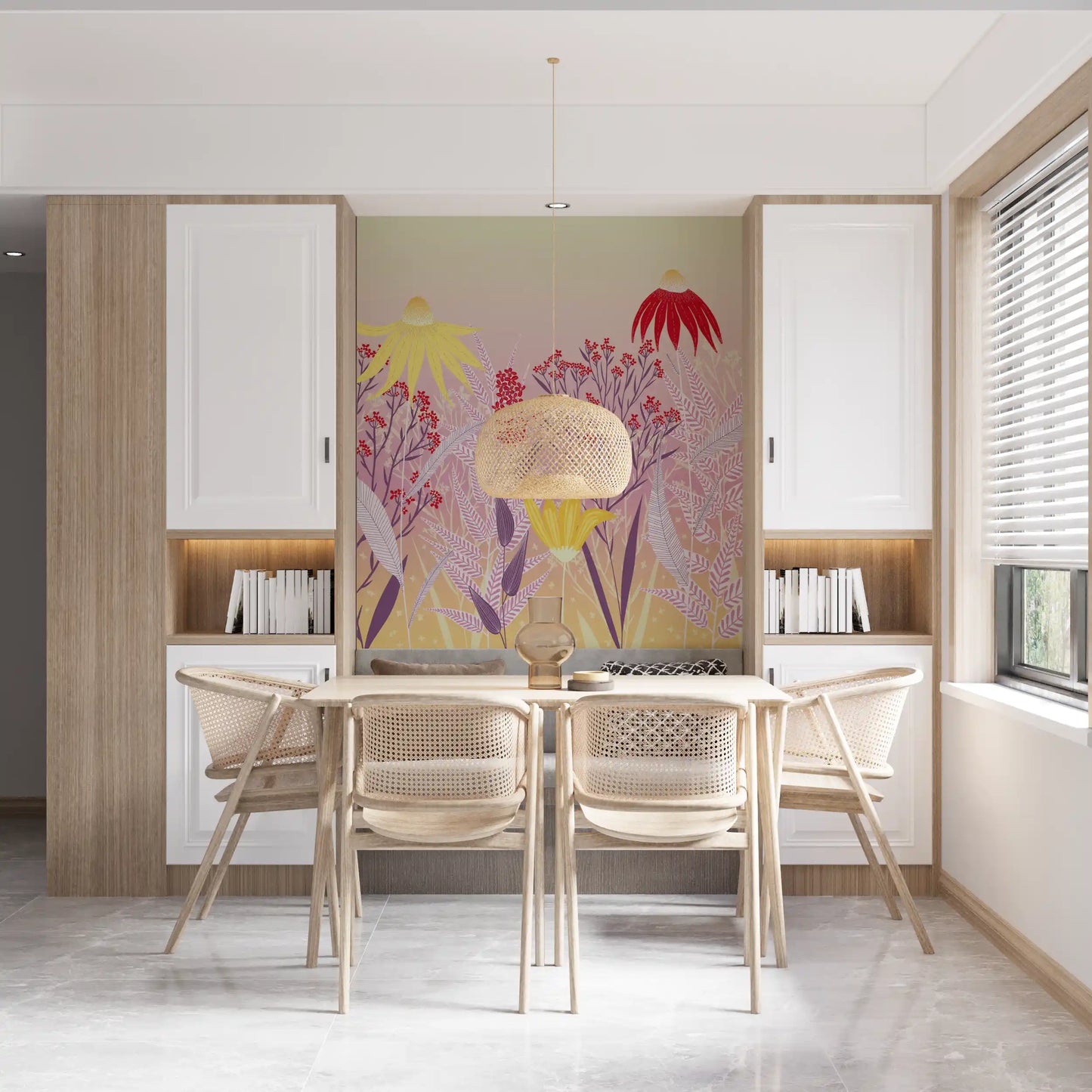 Dreamy Pastel Wildflower Meadow Wall Mural