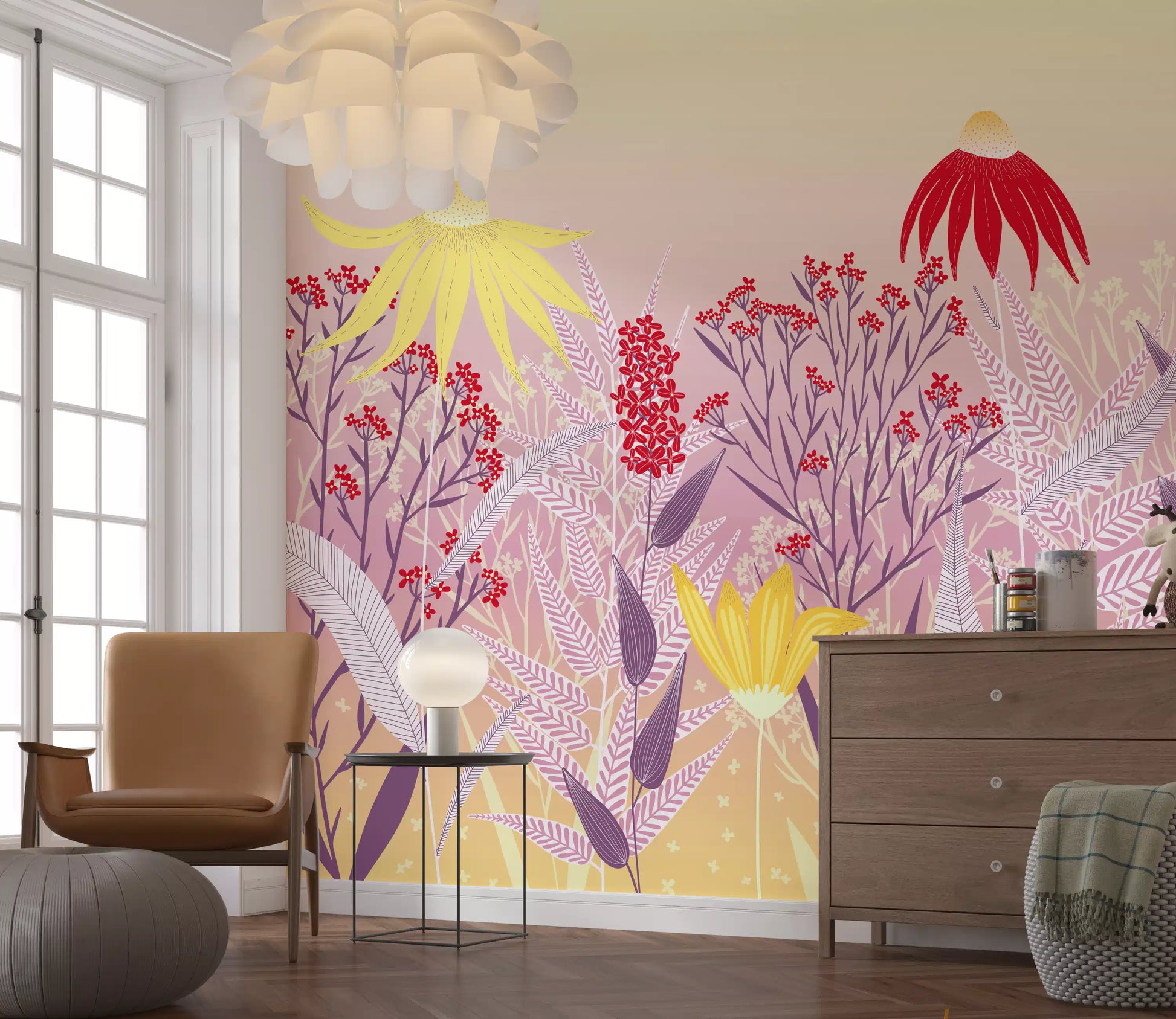 Dreamy Pastel Wildflower Meadow Wall Mural