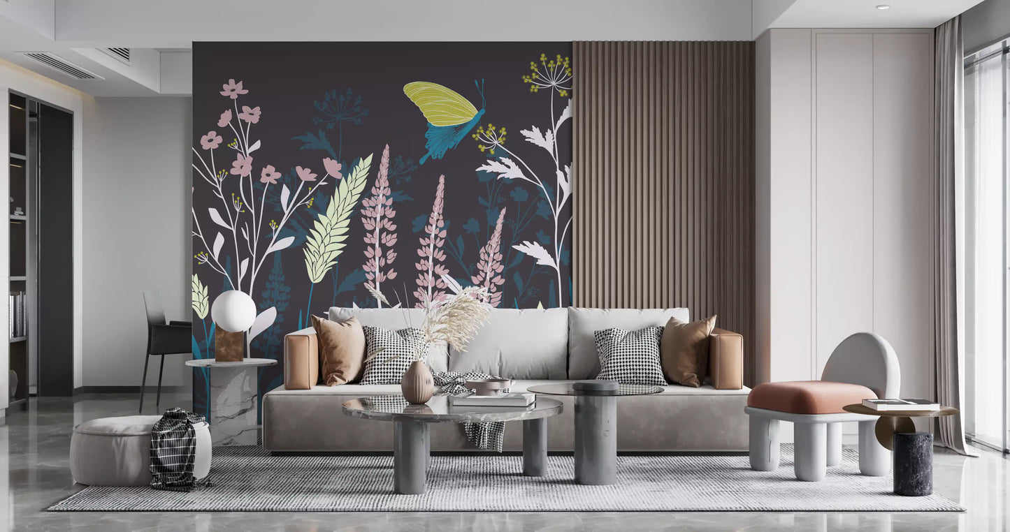 Enchanted Twilight Botanical Meadow Wall Mural