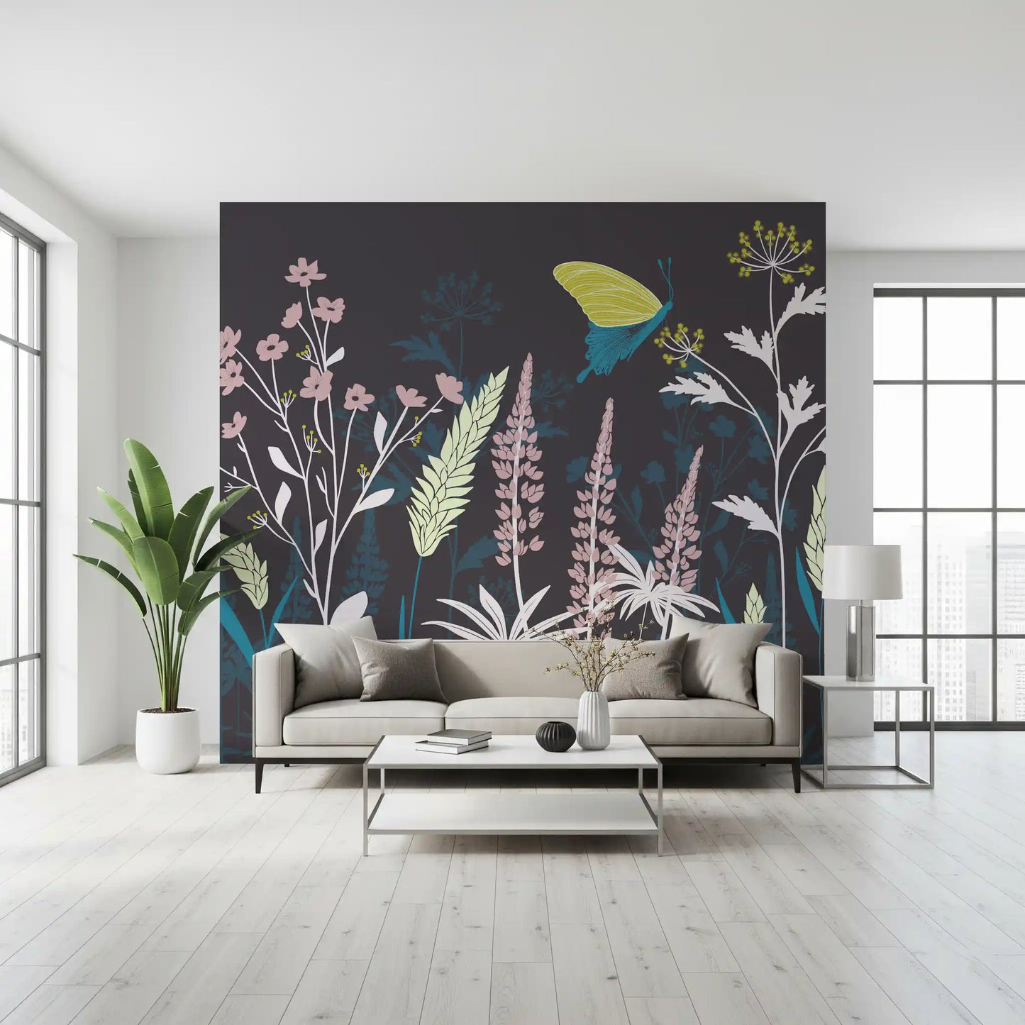 Enchanted Twilight Botanical Meadow Wall Mural