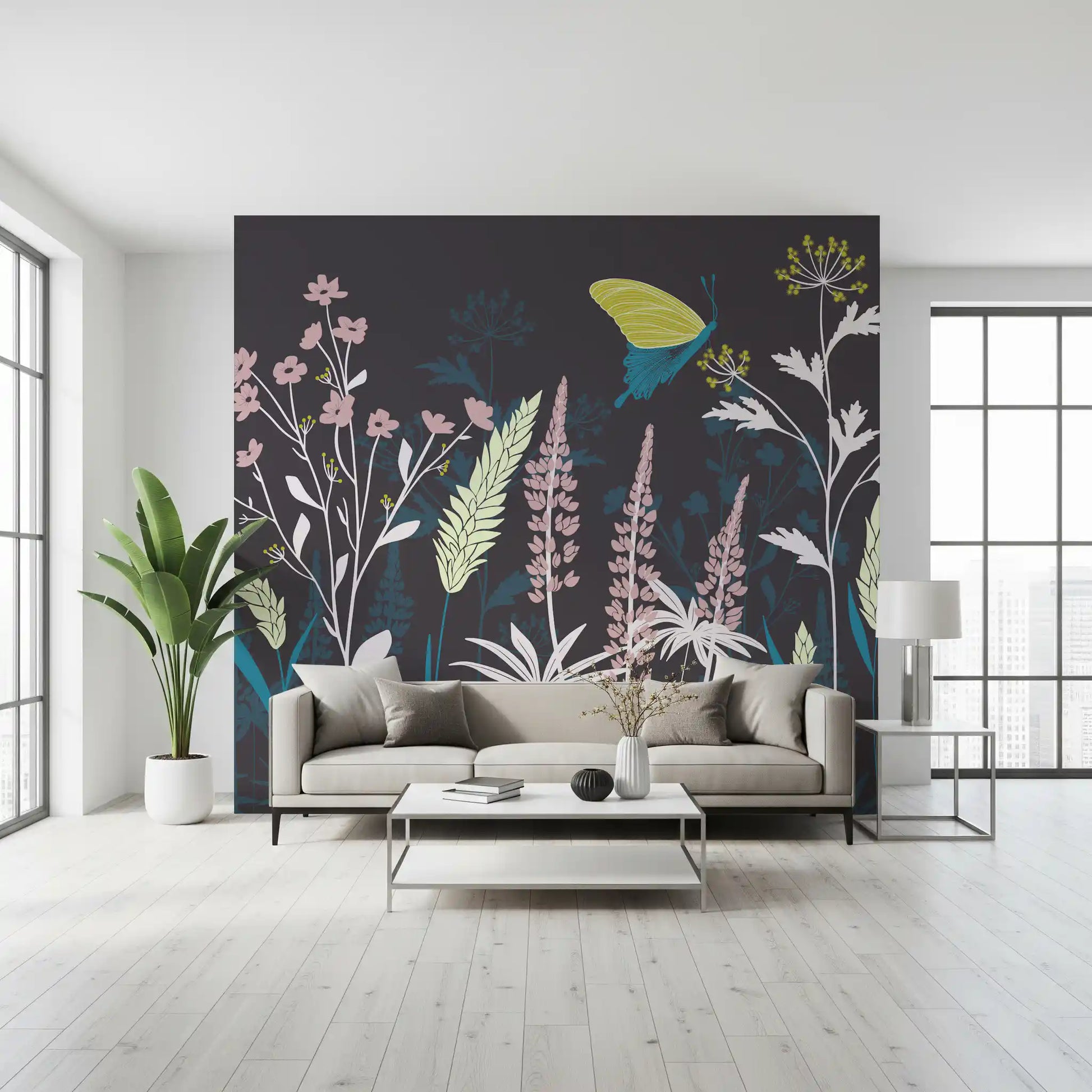 Enchanted Twilight Botanical Meadow Wall Mural