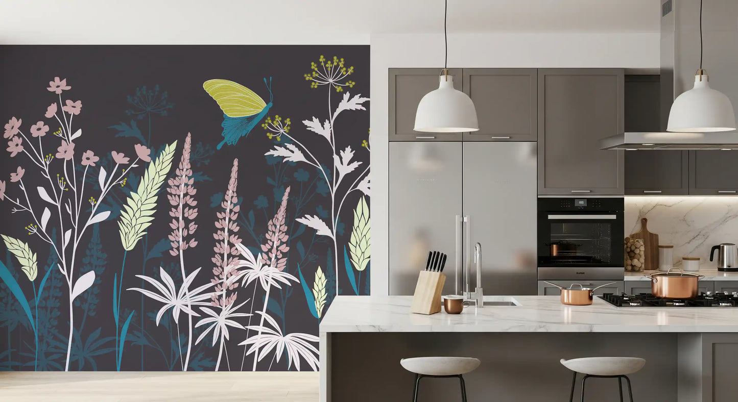 Enchanted Twilight Botanical Meadow Wall Mural