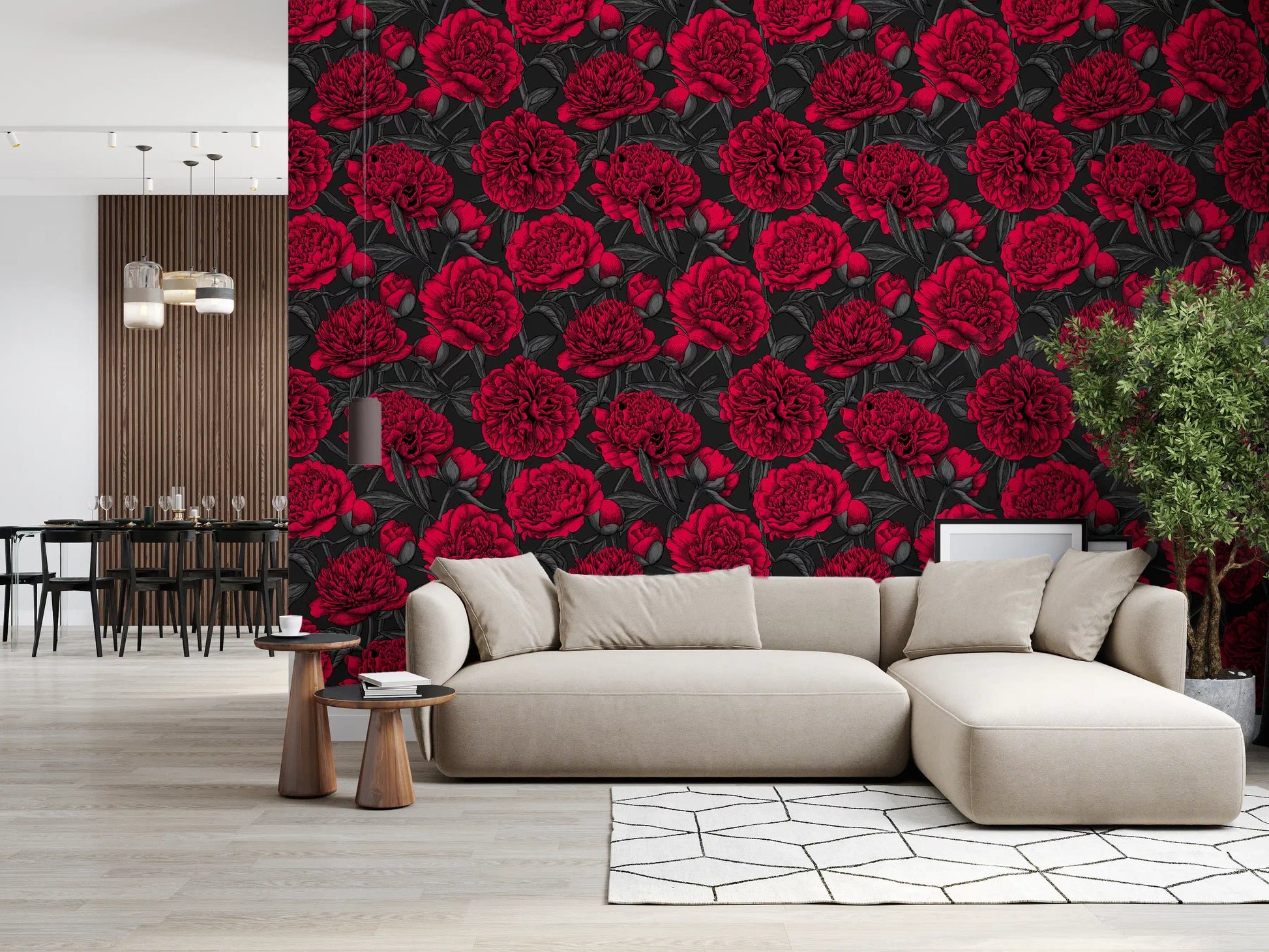 Midnight Crimson Peony Dark Floral Wallpaper Wallpaper⁠