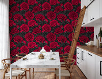 Midnight Crimson Peony Dark Floral Wallpaper Wallpaper⁠