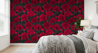 Midnight Crimson Peony Dark Floral Wallpaper Wallpaper⁠