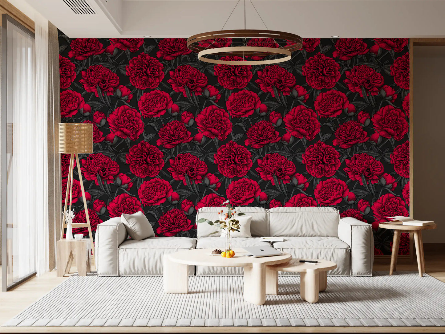 Midnight Crimson Peony Dark Floral Wallpaper Wallpaper⁠