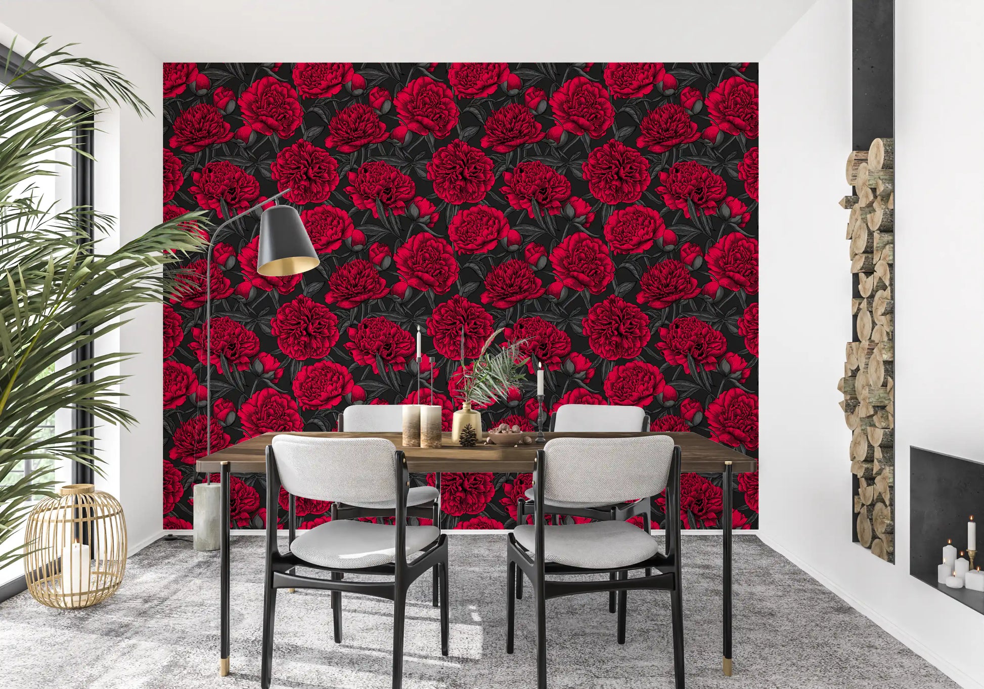Midnight Crimson Peony Dark Floral Wallpaper Wallpaper⁠