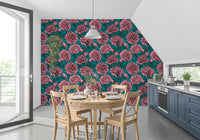 Romantic Teal Peony Botanical Wallpaper Wallpaper⁠