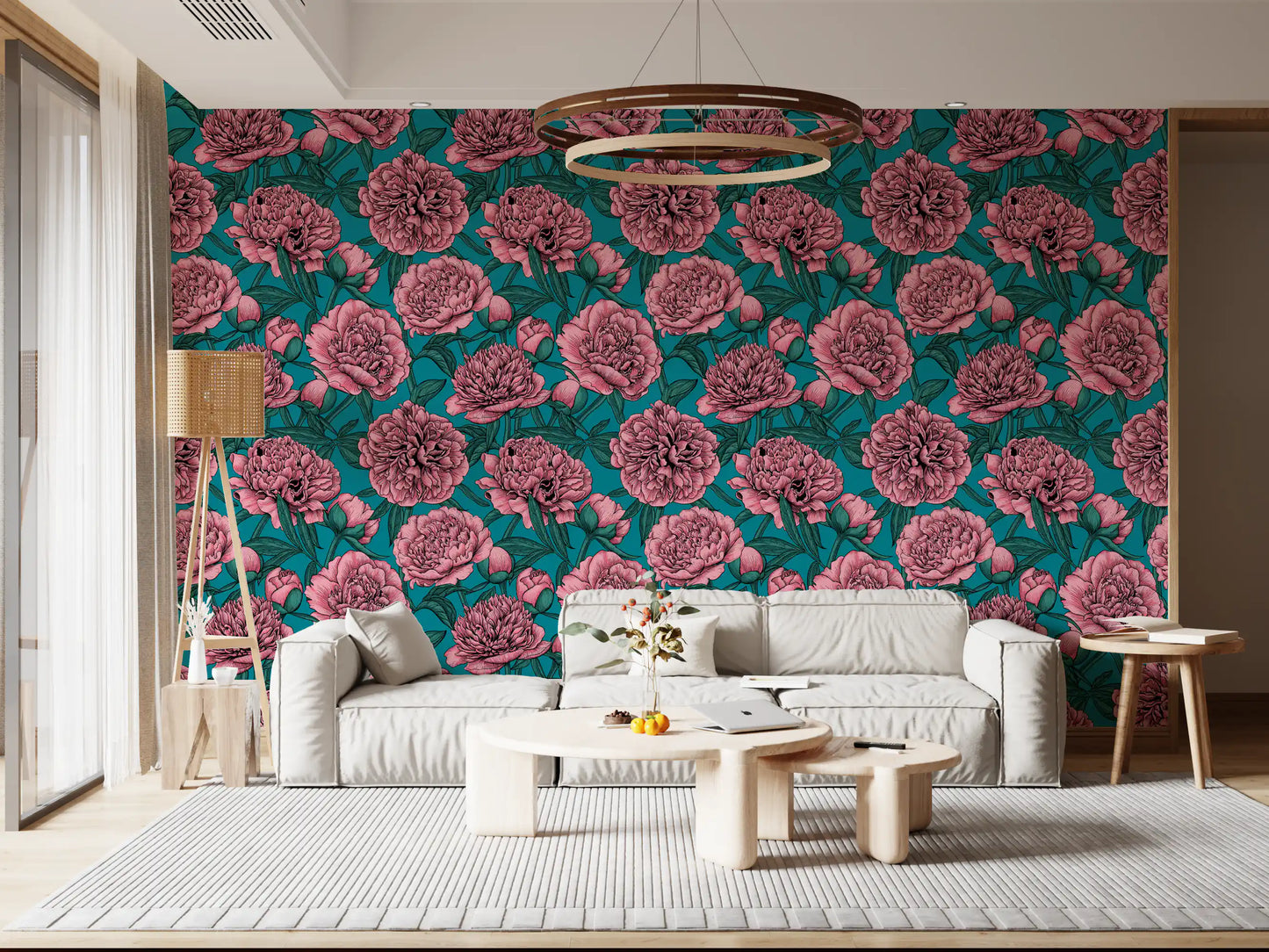 Romantic Teal Peony Botanical Wallpaper Wallpaper⁠