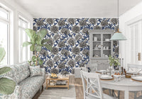 Vintage Blue and Cream Engraved Peonies Wallpaper Wallpaper⁠