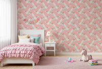 Celestial Flying Felines Pink Wallpaper