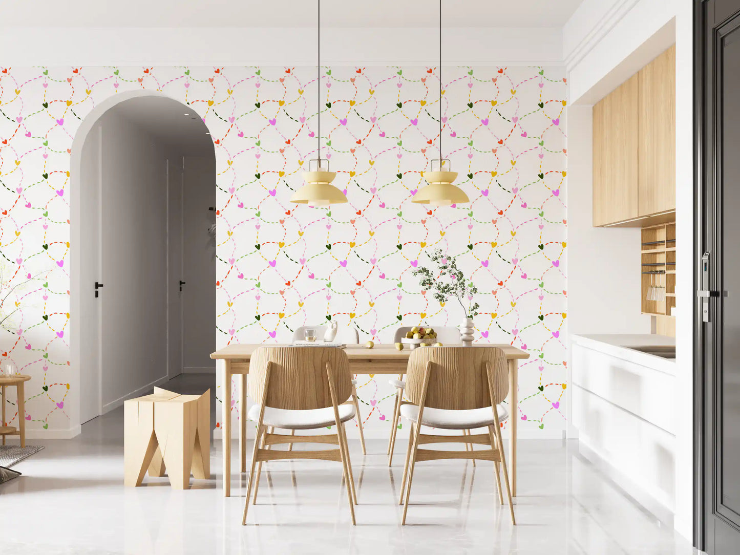 Whimsical Hearts and Dashed Trails Wallpaper⁠