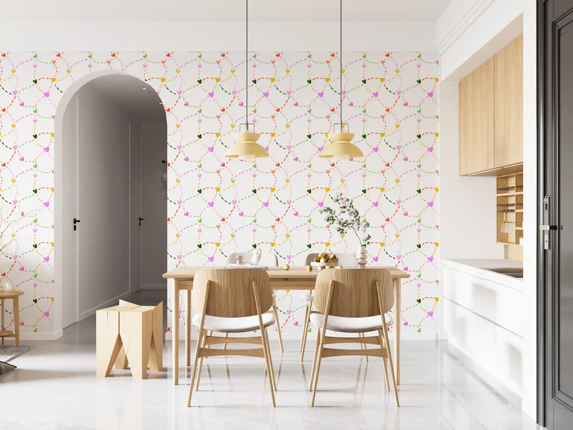 Whimsical Hearts and Dashed Trails Wallpaper⁠