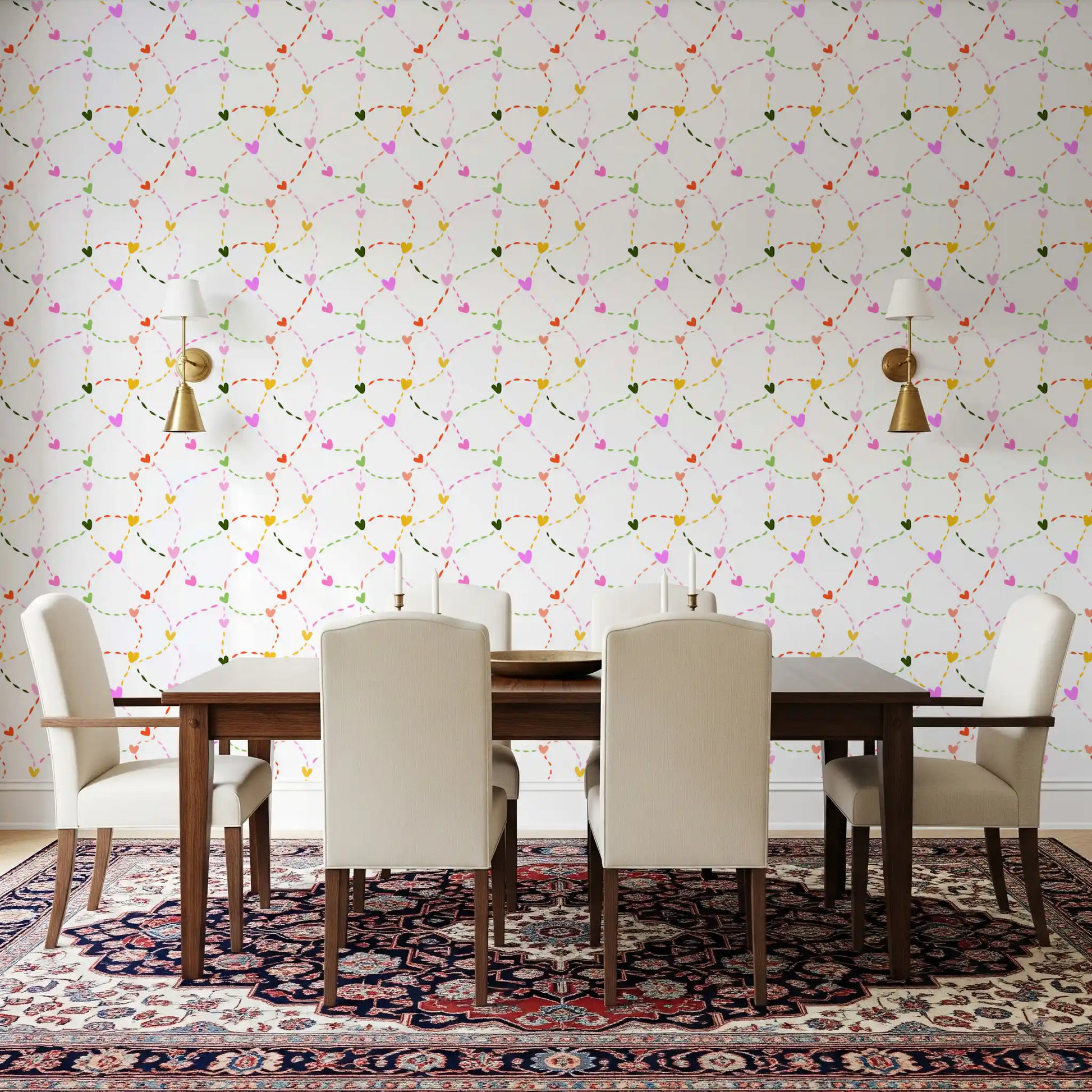 Whimsical Hearts and Dashed Trails Wallpaper⁠