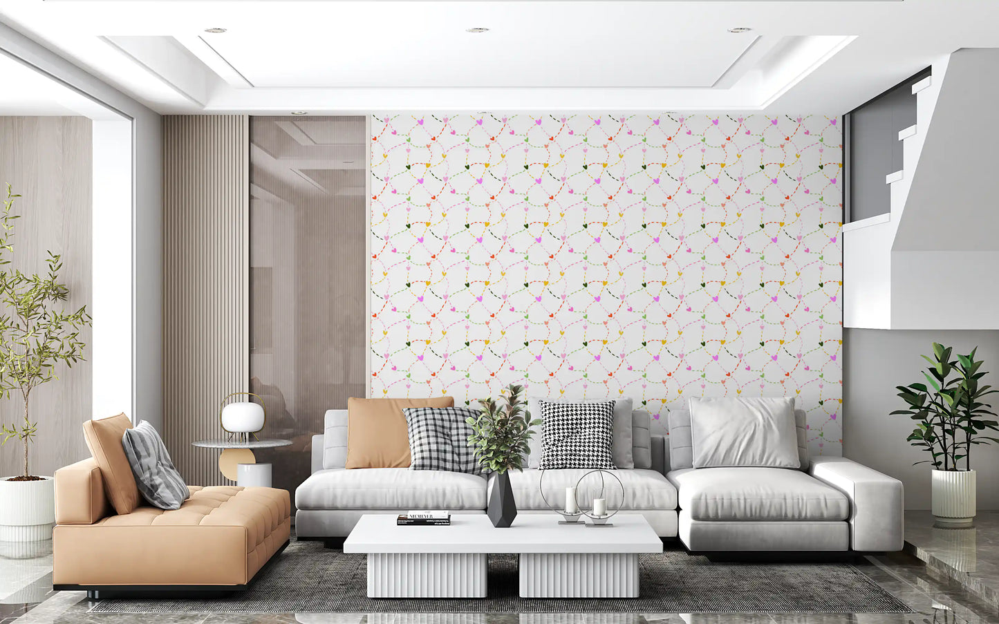 Whimsical Hearts and Dashed Trails Wallpaper⁠