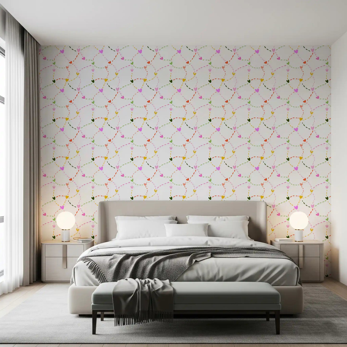 Whimsical Hearts and Dashed Trails Wallpaper⁠