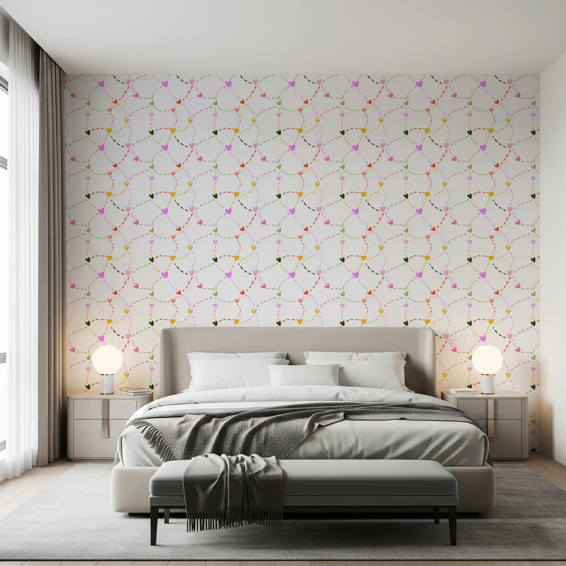 Whimsical Hearts and Dashed Trails Wallpaper⁠